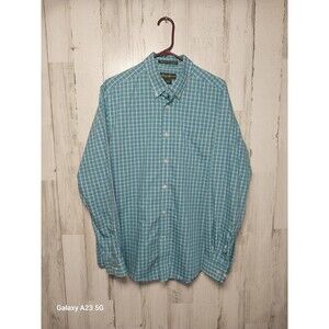 Eddie Bauer Wrinkle Resistant Button Down Shirt Large Turquoise Plaid Blue Teal